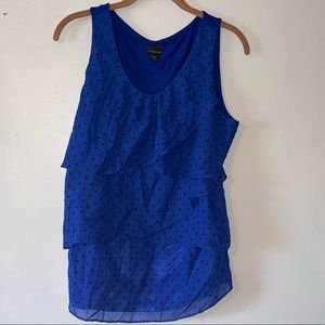 COVINGTON Women Scoop Neck Blouse Royal Blue Polka Dots Sleeveless Size Large